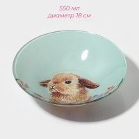 Набор тарелок стеклянных Доляна &laquo;Кролик&raquo;, 19 предметов: 6 десертных тарелок, 6 обеденных тарелок, 6 мисок, салатник