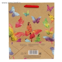 Пакет подарочный крафтовый вертикальный, упаковка, &laquo;Бабочки&raquo;, ML 23 х 27 х 11,5 см