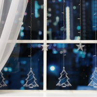 Гирлянда &laquo;Бахрома&raquo; 2.4 &times; 0.9 м с насадками &laquo;Ёлки&raquo;, IP20, прозрачная нить, 138 LED, свечение тёплое белое, 8 режимов, 220 В