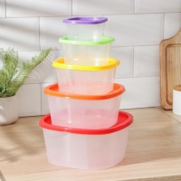 Набор пищевых контейнеров &laquo;BioFresh&raquo;, 5 шт: 0,23 л, 0,5 л, 0,9 л, 1,55 л, 2,65 л, прозрачные, крышки микс