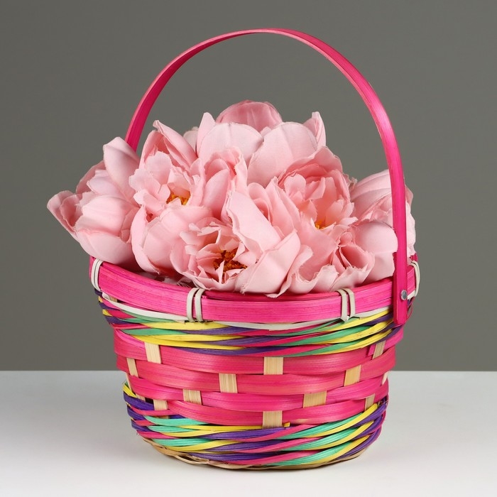 Корзина плетеная, D18 х 11 х 24 см, розовая, бамбук