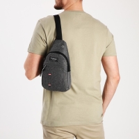 Сумка-слинг мужская из текстиля, отверстие для наушников, цвет серый Сумка-слинг мужская из текстиля, отверстие для наушников, цвет серый