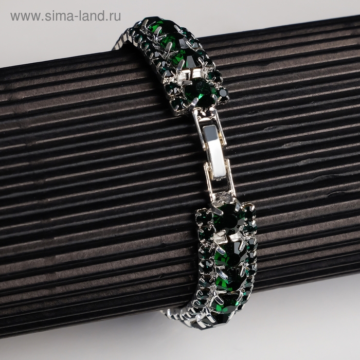 Браслет со стразами &laquo;Северное сияние&raquo; змейка, цвет изумрудный в серебре, 18 см