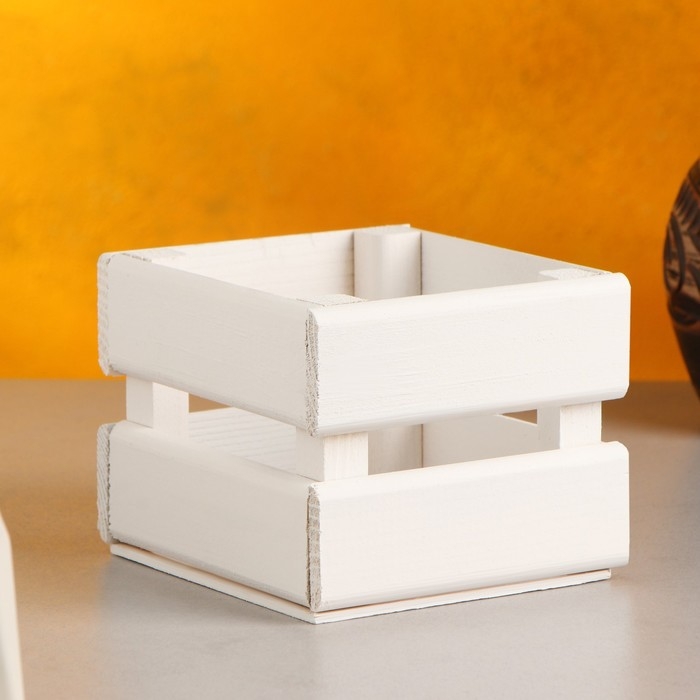 Кашпо деревянное 12&times;11&times;9 см "Однушка Лайт", двухреечное, белый Дарим Красиво