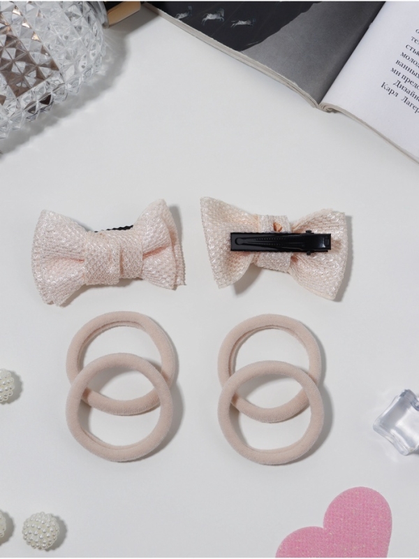 Набор для волос "Школьница галант" (4 резинки 3,5 см, 2 зажима 6 см) элит, бежевый