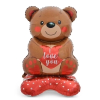 Воздушный шар фольгированный 58" &laquo;Медведь с сердцем&raquo;, на подставке
