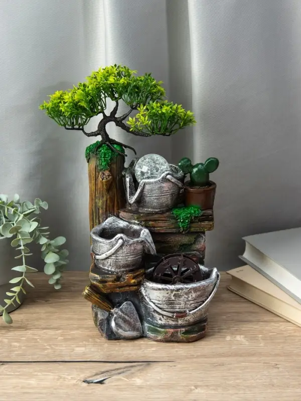 Фонтан "Ведерки под деревом" 32х15х13 см (с подсветкой)