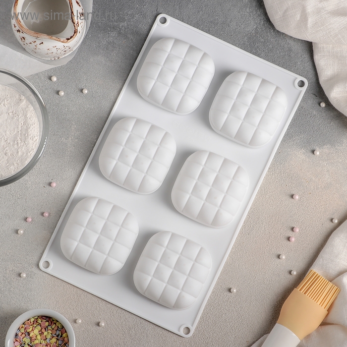 Форма для муссовых десертов и выпечки Доляна &laquo;Перина&raquo;, 29&times;17&times;3 см, 6 ячеек (6,5&times;6,5 см), цвет белый