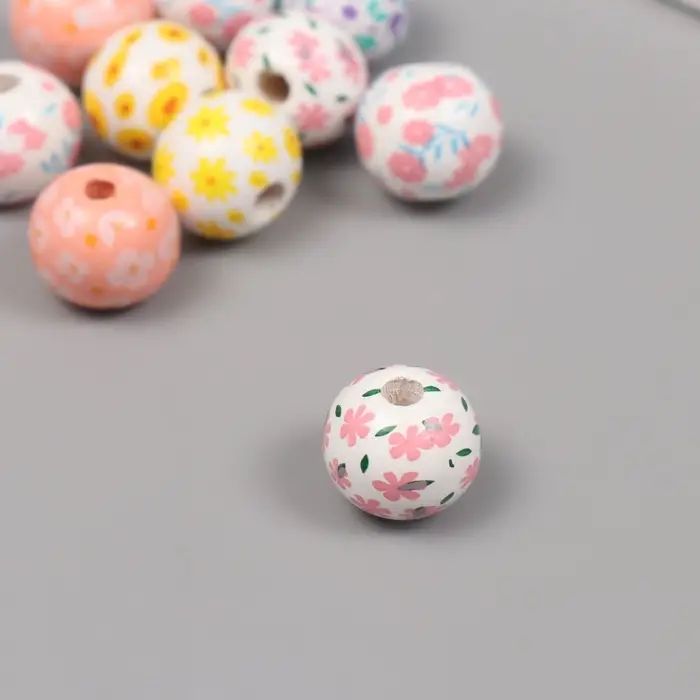 Бусины для творчества дерево "Ассорти цветочков" набор 10 шт 1,6х1,6х1,6 см