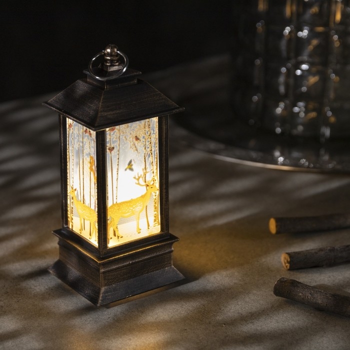 Светодиодная фигура &laquo;Фонарь с оленем&raquo; 5.5 &times; 13 &times; 5.5 см, пластик, батарейки AG13х3 (в комплекте), свечение тёплое белое