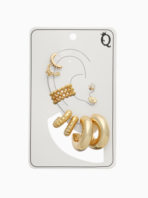 Серьги и каффы &laquo;Бублик&raquo;, набор 9 шт. цвет золото