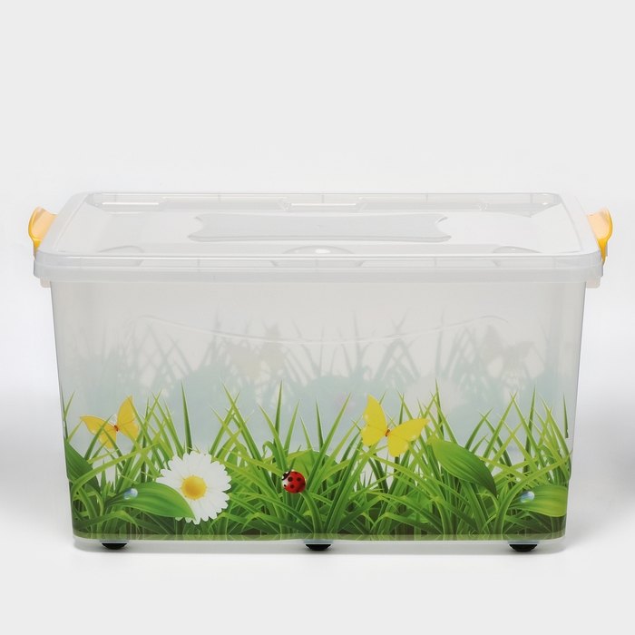 Контейнер для хранения с крышкой &laquo;Hide box. Трава&raquo;, 50 л, 60&times;38&times;31 см, на колёсиках, МИКС