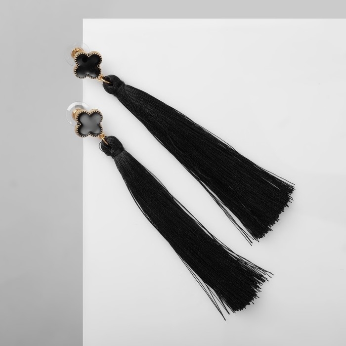 Серьги «Кисти», цвет чёрный в золоте, L кисти 8,7 см Серьги «Кисти», цвет чёрный в золоте, L кисти 8,7 см