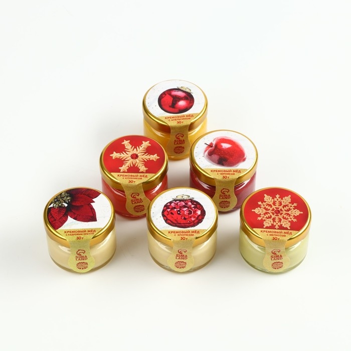 Подарочный набор &laquo;Счастливого Нового года&raquo;: чай чёрный 50 г., крем-мёд (6 шт. x 30 г)