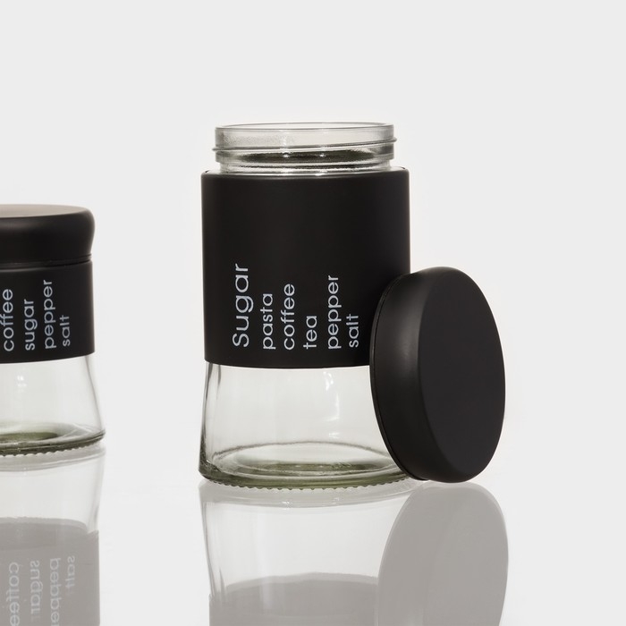 Набор банок стеклянных для сыпучих продуктов &laquo;Трио&raquo;, 3 предмета: 350/550/750 мл, 9,5&times;10,5/15/19,8 см, цвет чёрный
