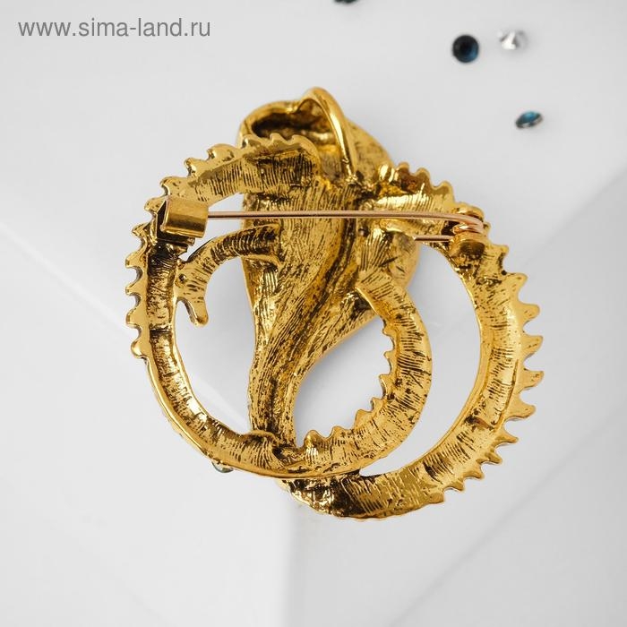 Брошь &laquo;Змея&raquo; кобра клубок, цвет зелёный в чернёном золоте