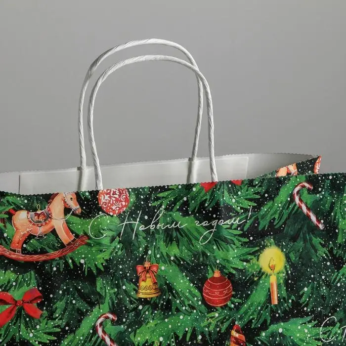 Пакет подарочный новогодний крафтовый &laquo;Новогодняя ёлочка&raquo;, 32 х 28 х 15 см