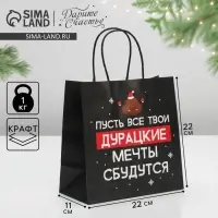Пакет подарочный новогодний &laquo;Пусть мечты сбудутся&raquo;, 22 х 22 х 11 см