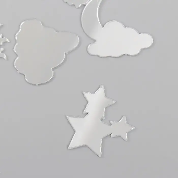 Декор для творчества пластик зеркальный "Солнце, звёзды и облака" набор 6 шт