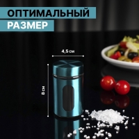 Ёмкость стеклянная для специй «Стиль», 100 мл, 4,5×8 см, цвет бирюзовый Ёмкость стеклянная для специй «Стиль», 100 мл, 4,5×8 см, цвет бирюзовый