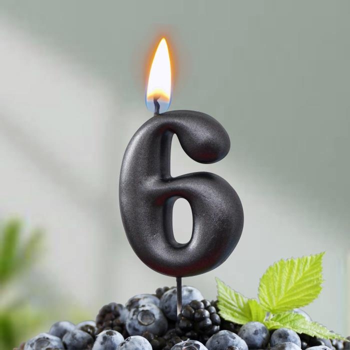 Свеча в торт "Мокрый асфальт", цифра 6