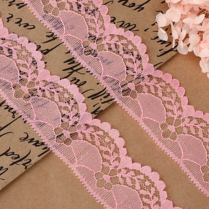 Кружево капроновое, 40 мм &times; 10 &plusmn; 1 м, цвет розовый