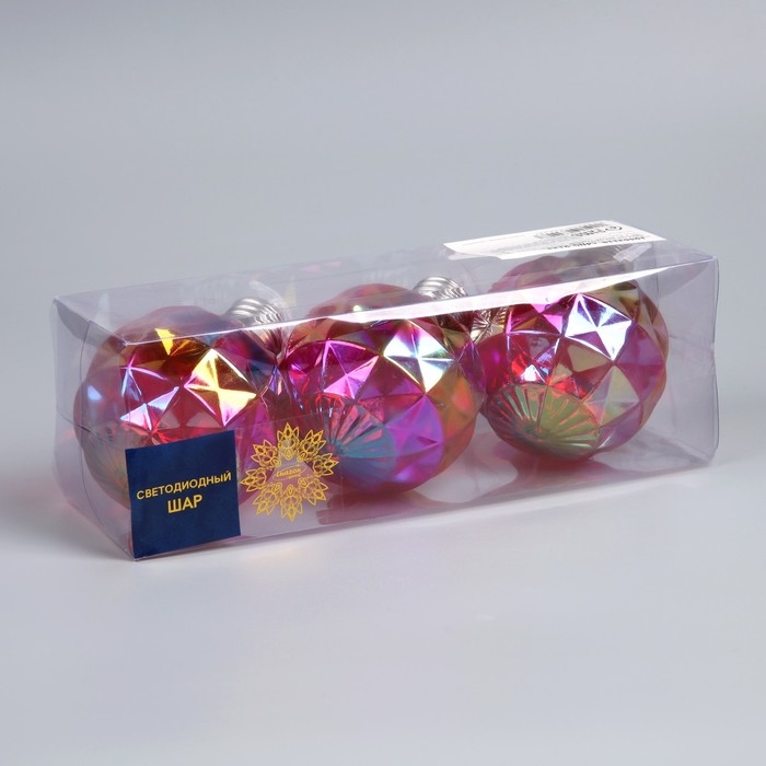 Набор елочных шаров Набор елочных шаров "Яркие переливы", d=7 см, 3 LED, 3 шт, AG13x9, свечение тёплое белое