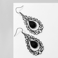 Серьги &laquo;Ажур&raquo; капля, цвет чёрный в чернёном серебре
