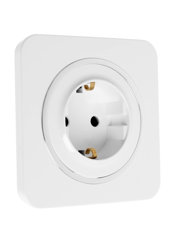 Розетка одноместная, серия Розетка одноместная, серия "Circular", 16 А, скрытая, с з/к, белая, серебристая рамка