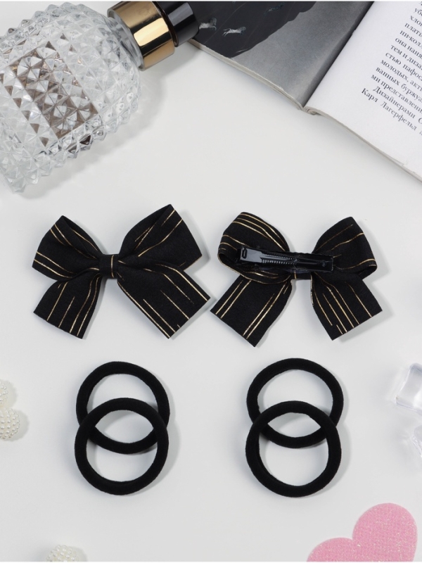 Набор для волос "Школьница галант" (4 резинки 3,5 см, 2 зажима 6,5 см) полосы, чёрный