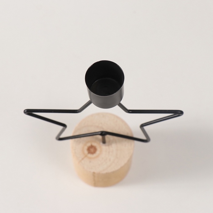 Подсвечник металл, дерево на 1 свечу "Звезда" d=2 см 11х5,5х17,5 см