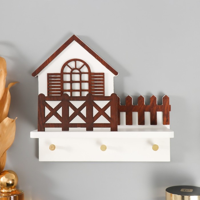 Крючки декоративные дерево с полочкой Крючки декоративные дерево с полочкой "Домик с забором" 10х20х19,5 см