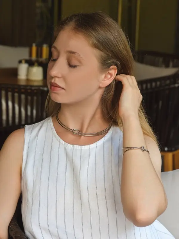 Набор 2 предмета: чокер, браслет &laquo;Обруч&raquo; узел, цвет серебро