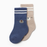 Набор махровых носков Крошка Я Basic Line, 2 пары, 0-6 мес., бежевый/синий Набор махровых носков Крошка Я Basic Line, 2 пары, 0-6 мес., бежевый/синий