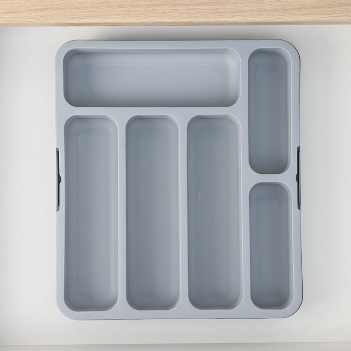Лоток для столовых приборов, раздвижной, 31&times;35,5&times;5,5 см, 5 отделений, цвет серый