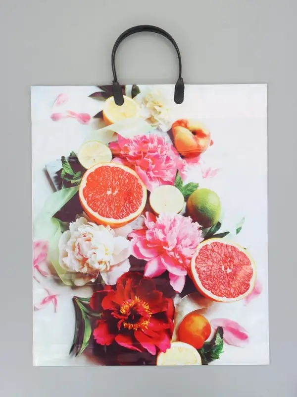 Пакет "Летний цитрус", полиэтиленовый с пластиковой ручкой, 38 х 45 + 3 см, 90 мкм