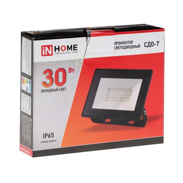 Прожектор светодиодный IN HOME СДО-7, 30 Вт, 230 В, 6500 К, IP65, черный Прожектор светодиодный IN HOME СДО-7, 30 Вт, 230 В, 6500 К, IP65, черный
