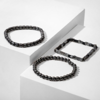 Браслет унисекс набор 3 шт., &laquo;Гематит&raquo; кубики, цвет чёрный, d=7 см