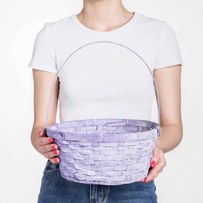 Корзина плетеная, 26х12/30 см, бамбук, сиреневая, розовая, микс Корзина плетеная, 26х12/30 см, бамбук, сиреневая, розовая, микс