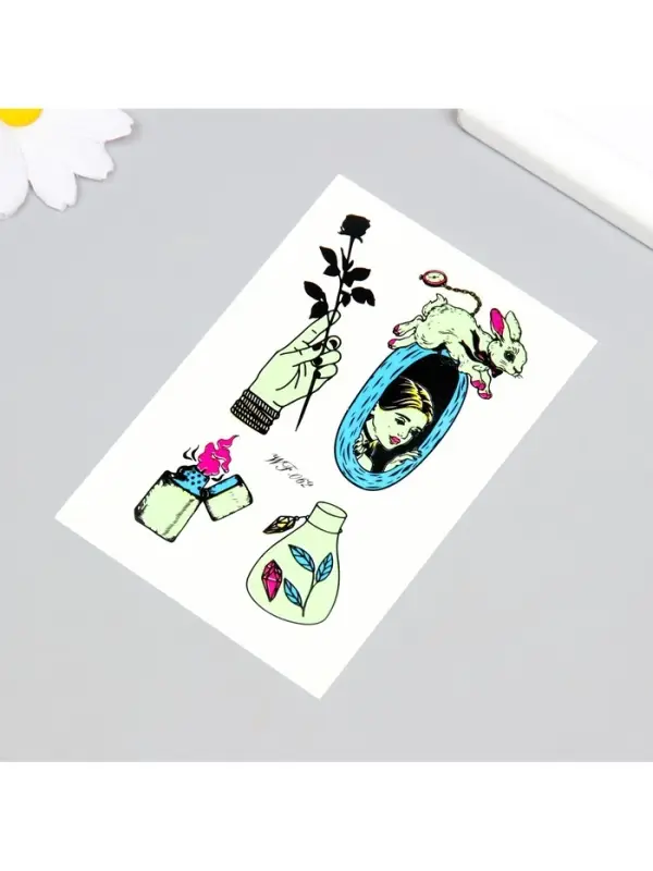 Переводные тату на тело светящиеся цветные &laquo;Алиса в норе&raquo;, 14.3&times;7.5 см