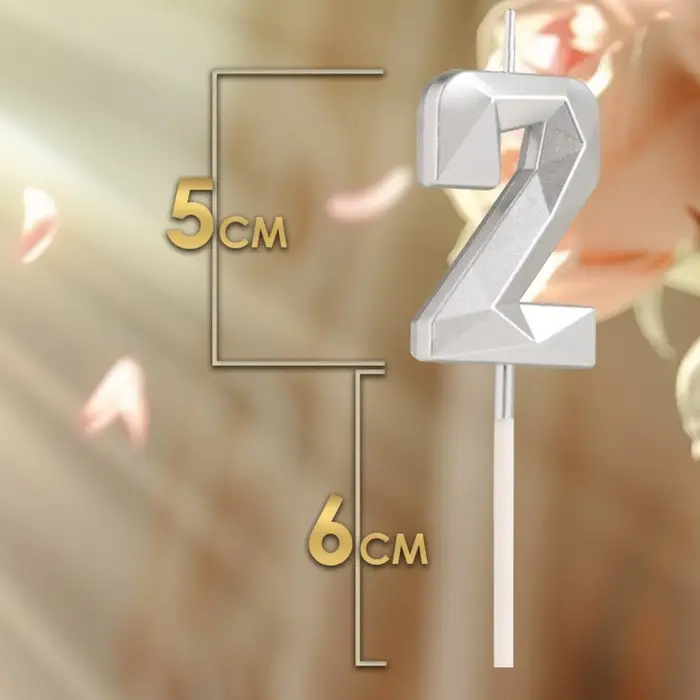 Свеча в торт на шпажке &laquo;Алмаз&raquo;, цифра 2, серебряная, 5&times;2.6 см