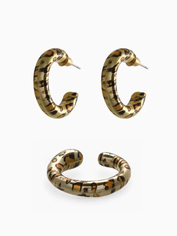 Набор серьги и каффы "Леопард", цвет золото