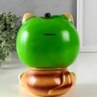Копилка "Кот в костюме яблоко"зелёный, 21х17х17 см