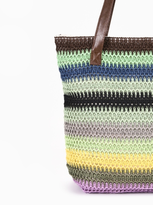 Сумка пляжная Полосы, 45*12*38, отд на молнии, подкладка, зел/син/черный Сумка пляжная Полосы, 45*12*38, отд на молнии, подкладка, зел/син/черный