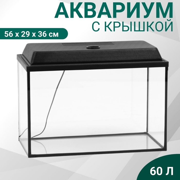 Аквариум Аквариум "Прямоугольный" с крышкой, 60 литров, 56 х 29 х 36 см, чёрный