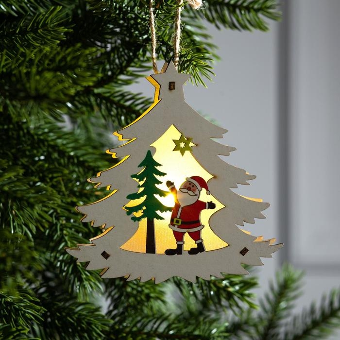 Ёлочная игрушка &laquo;Ёлочка с Дедом Морозом&raquo;, от батареек, свечение тёплое белое
