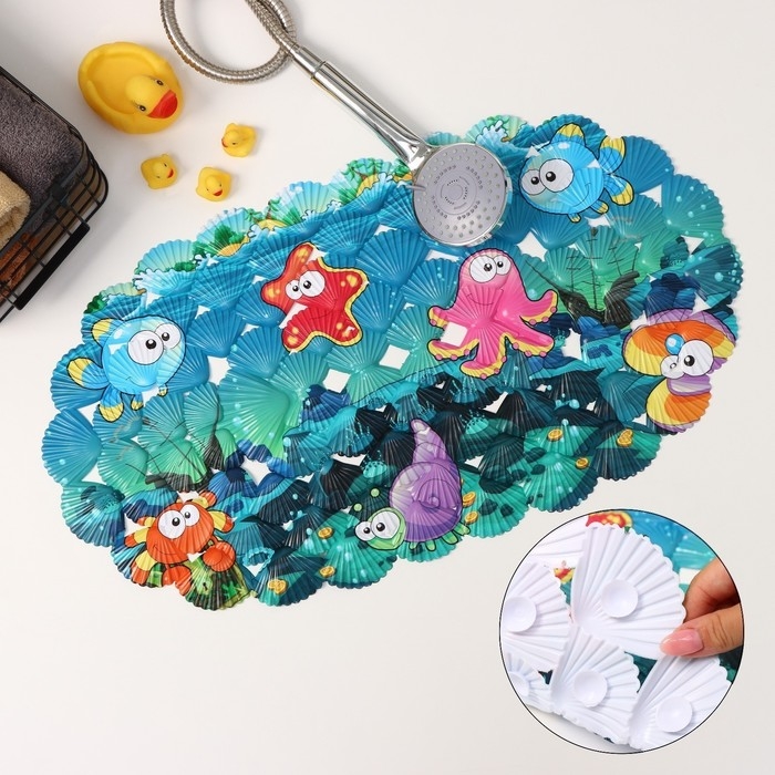 Коврик противоскользящий в ванну на присосках Доляна &laquo;Морские жители&raquo;, 36&times;67 см