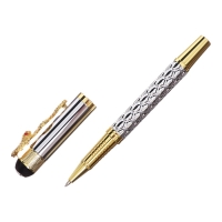 Ручка подарочная роллер в кожзам футляре Змея корпус золото/серебро