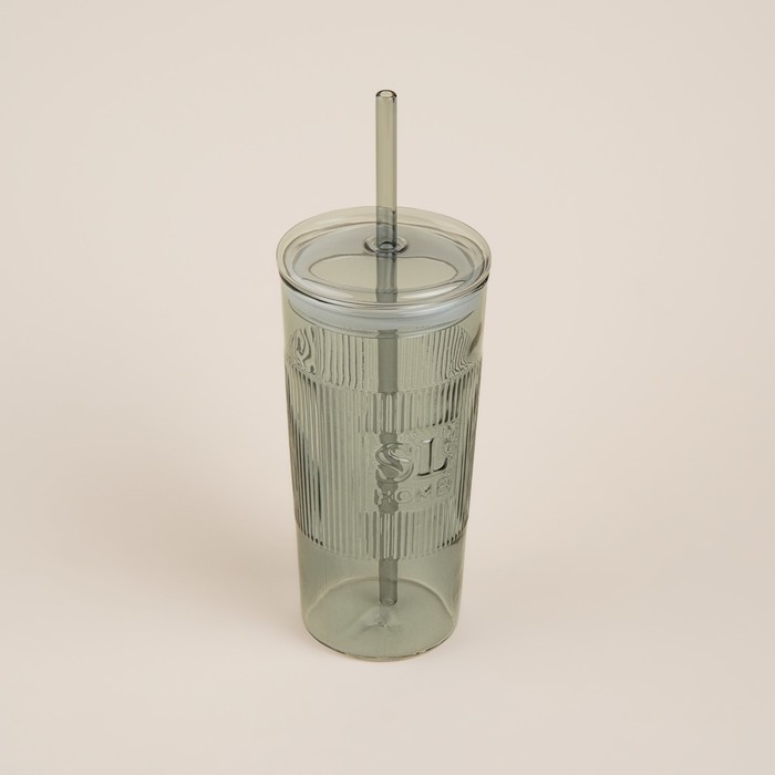 Стакан стеклянный с силиконовой трубочкой SL Home &laquo;Идиллия&raquo;, 650 мл, 8,5&times;24 см, цвет зелёный