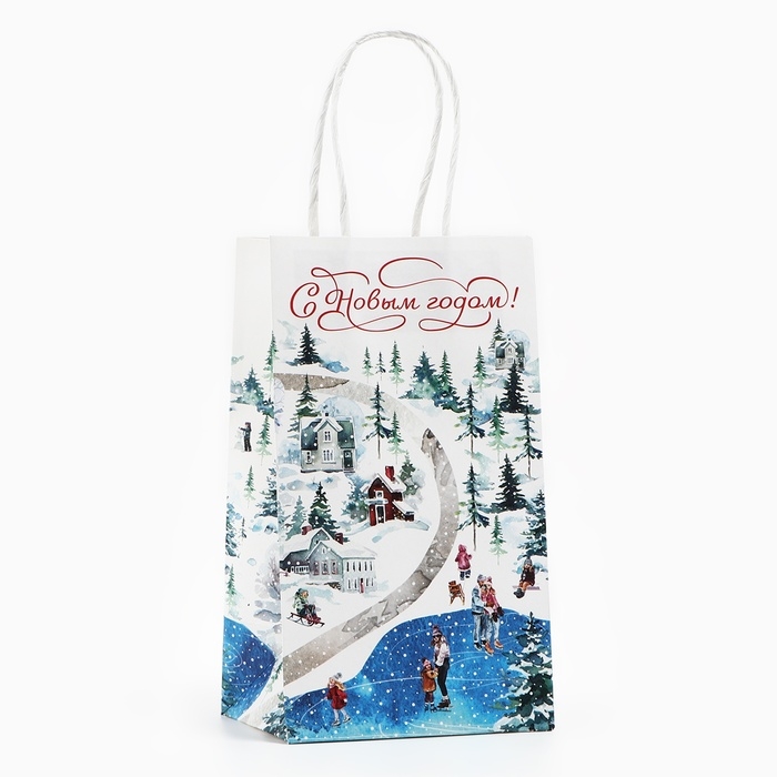 Пакет подарочный новогодний &laquo;С Новым годом&raquo;, белый крафт, 12 х 21 х 9 см , Новый год